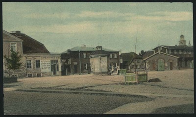 trükipostkaart, Viljandi, turuplats, apteek, teemaja, kaev, turuhoone, koloreeritud, u 1905, Verlag von E. Ring (Fellin)  duplicate photo
