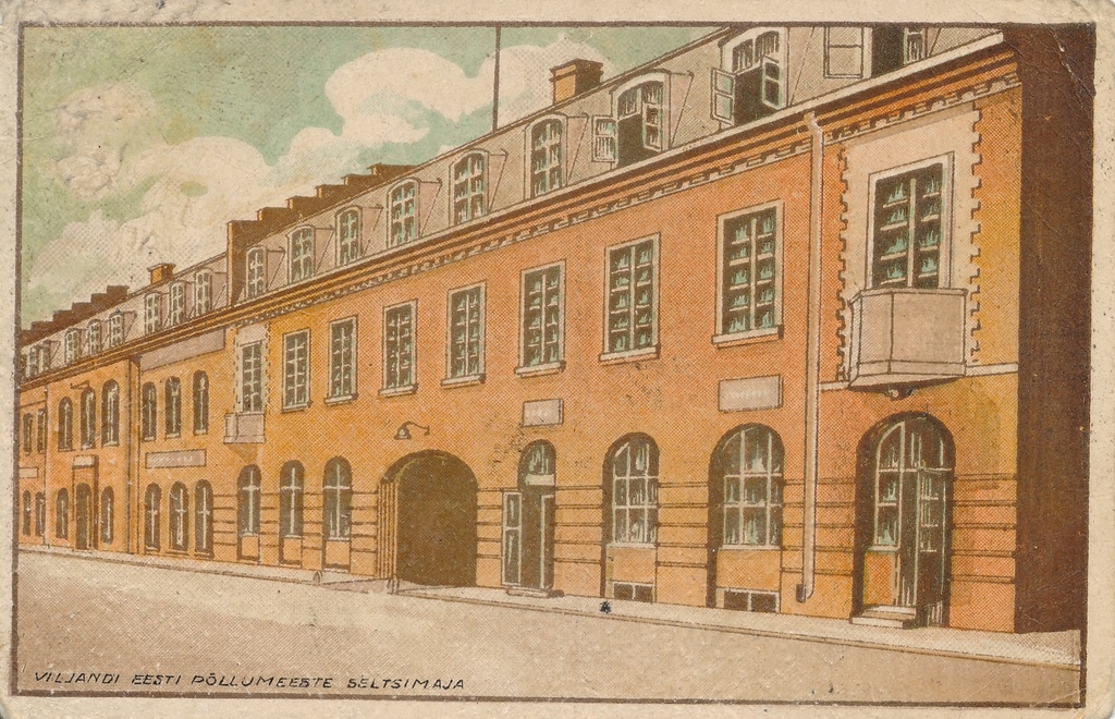 trükipilt, Viljandi, Põllumeeste seltsi maja (Tallinna tn 3), u 1930, värviline joonistus