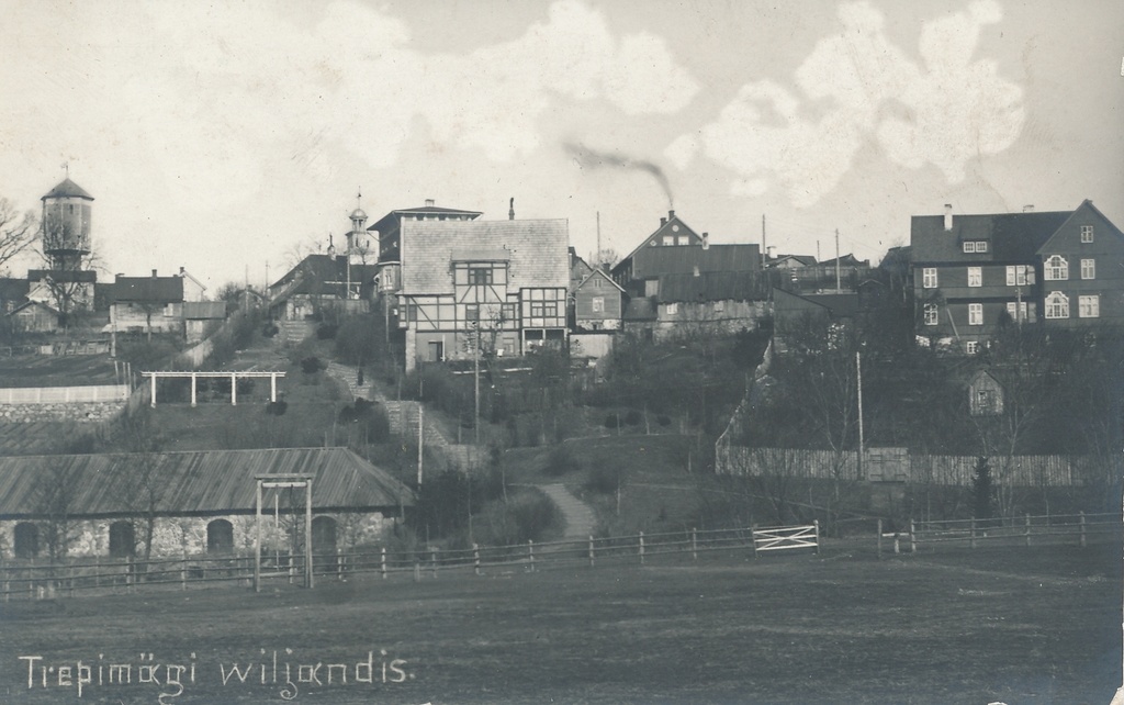 foto Viljandi Trepimägi, veetorn, villad, raekoja torn, Roosi tn 6 maja jt u 1915