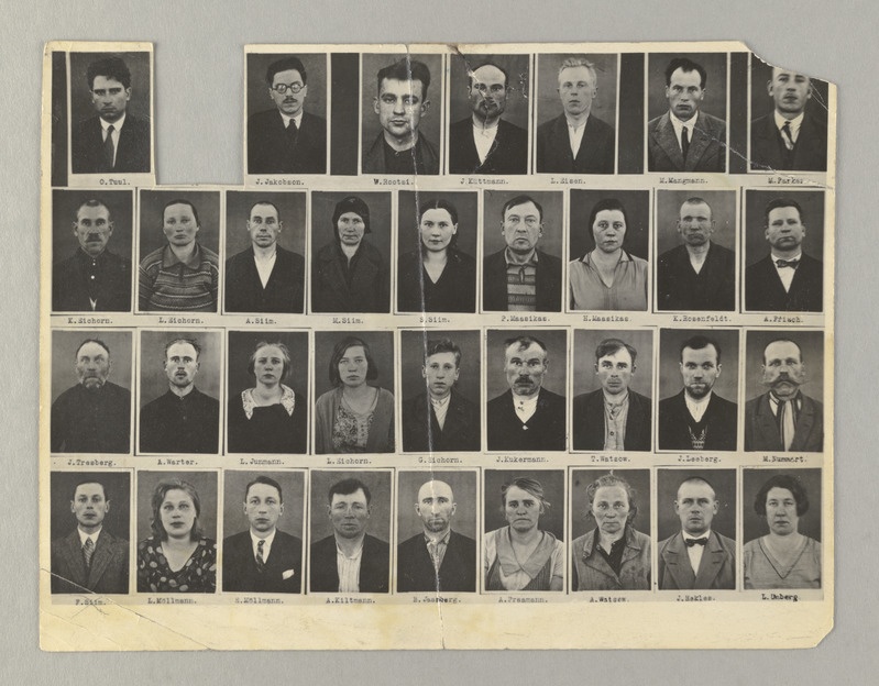 Juunis 1931.a. Tallinnas paljastatud kommunistliku organisatsiooni (protsess toimus 1932.a.) tegelased, montaaž 35-st rindportreest masinakirjas alla kirjutatud nimedega.
