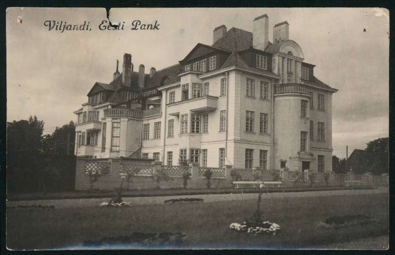 fotopostkaart, Viljandi, Eesti Panga Viljandi osakonna hoone, tagant, u 1933