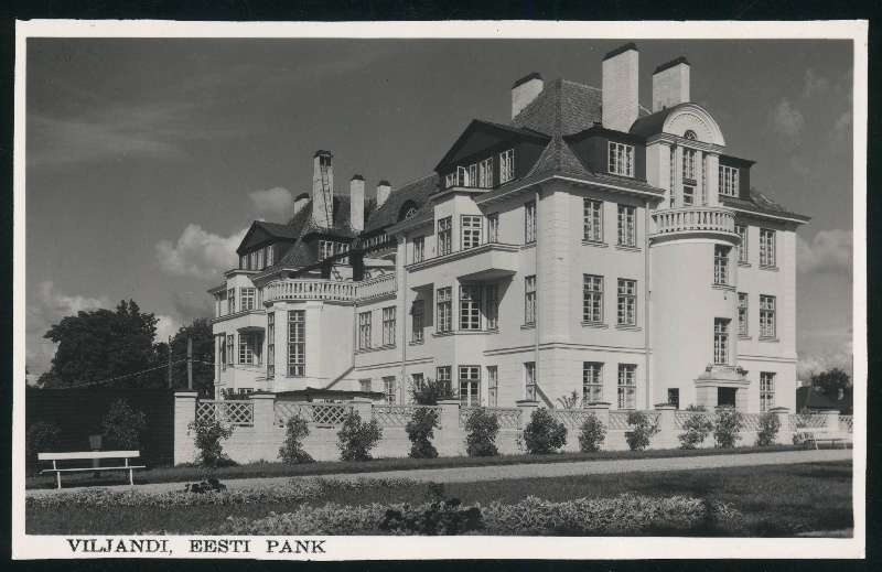 fotopostkaart, Viljandi, Eesti Panga Viljandi osakonna hoone, tagant, u 1935