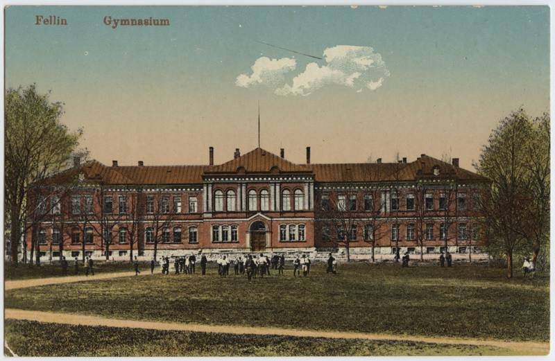 trükipostkaart, Viljandi, Uueveski tee 1, maagümnaasium, park, õpilased, u 1910 Verlag von E. Ring