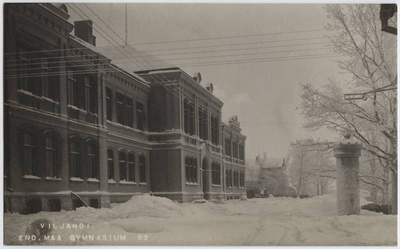 fotopostkaart, Viljandi, Uueveski tee 1, maagümnaasium, kuulutustulp, u 1915, foto J. Riet  duplicate photo