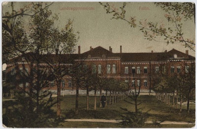 trükipostkaart, Viljandi, Uueveski tee 1, maagümnaasium, koloreeritud, u 1902  duplicate photo