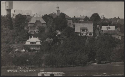 fotopostkaart, Viljandi, Trepimägi, ümbrus, villad, raekoda, veetorn, u 1927, foto J. Riet  duplicate photo