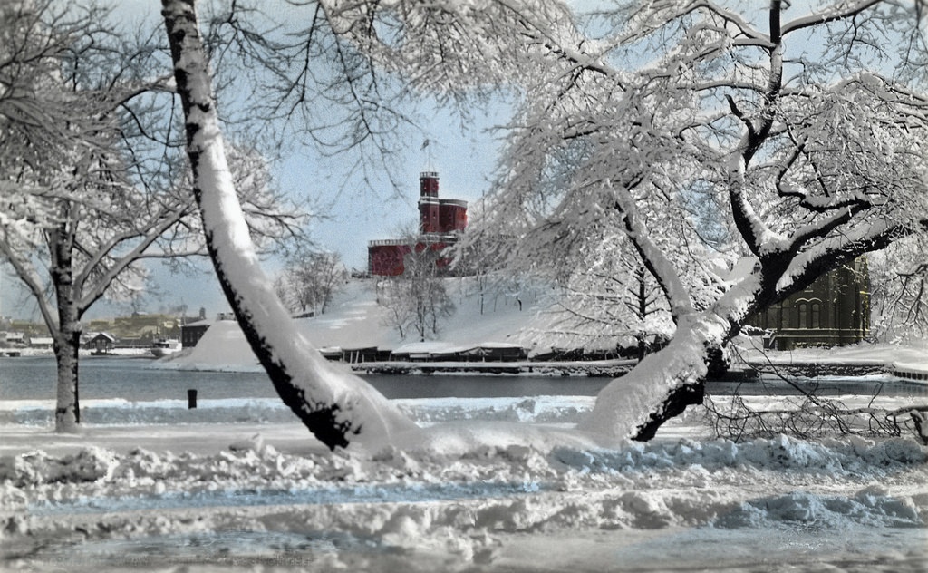 Winter view towards Kastellholmen Island, Stockholm, Sweden