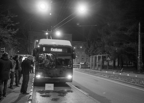 Opening of the 9th trolley line in Koplis 18.12.1987 rephoto