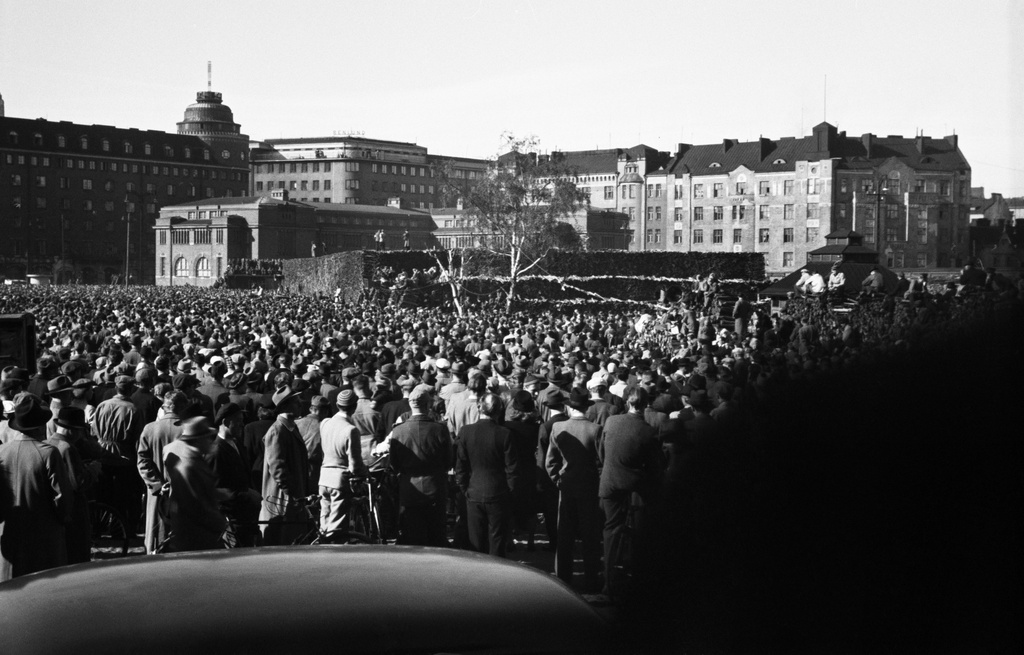 Communist Demonstration at Hakaniementor following the dismissal of Minister Yrjö Leino
