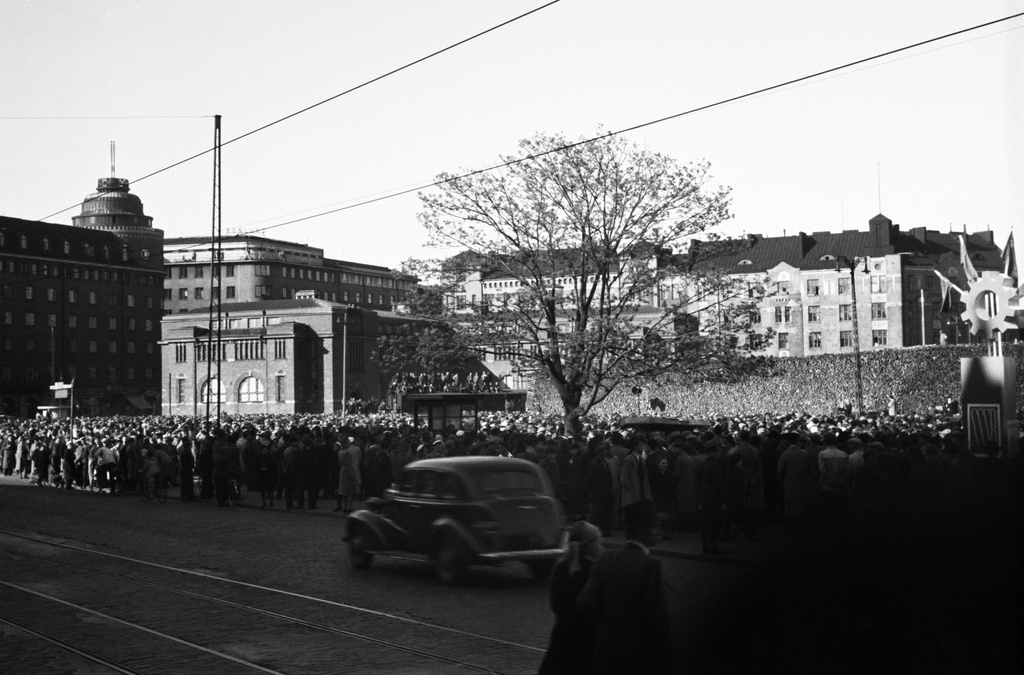 Communist Demonstration at Hakaniementor following the dismissal of Minister Yrjö Leino