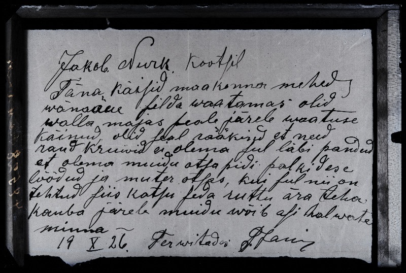 T. Jamsi kiri Vanaõue silla ülevaatusest, adressaat Jakob Nurk, 19.10.1926, (26.04.1927 fotokoopia, tellija Hannsen).