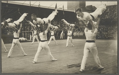 Finnish team winning silver in the free system competition at the Stockholm Olympics  duplicate photo