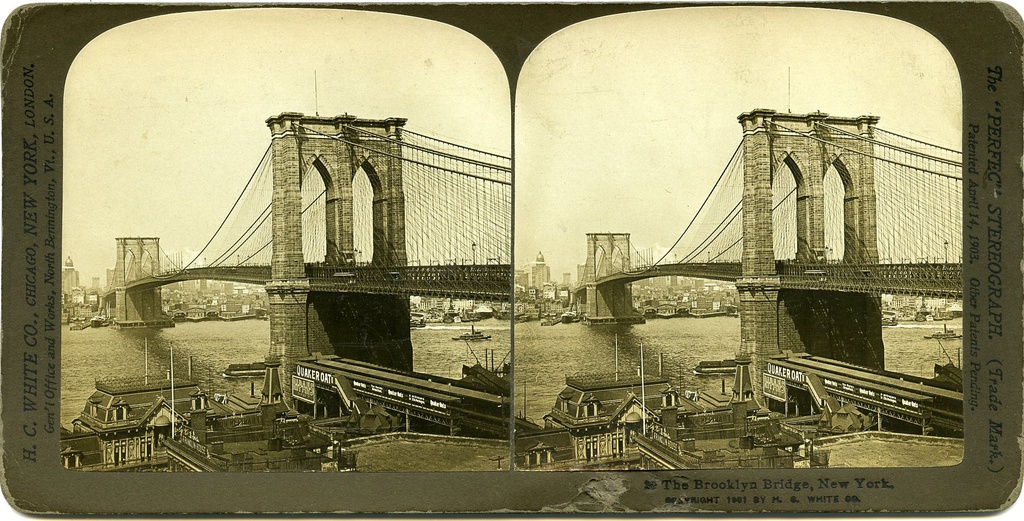 The topic of Stereoscope is Brooklyn Bridge.