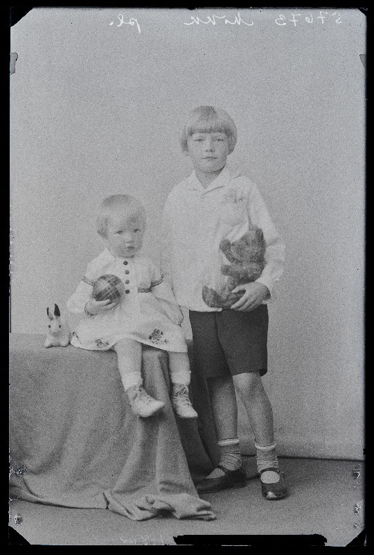 Tüdruk ja poiss mänguasjadega, (foto tellija Mikk).