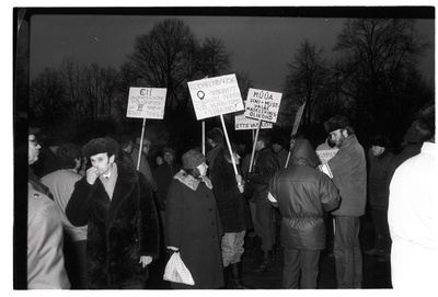 „Reportaaž 3“ - Tallinn, Eesti Vabariigi aastapäeva tähistamine, rahvas siltidega Tammsaare pargis meeleavaldusel  similar photo