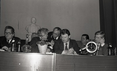 Eesti Riikliku Meremuuseumi teaduskonverents, presiidiumis Hugo Maide, Tootmiskoondise Eesti Kalatööstus peadirektor, muuseumi direktor Ants Pärna, teadusdirektor Jaak Sammet, Olev Leino  similar photo