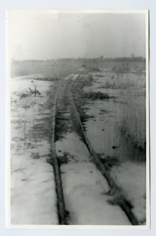 Paljassaare. Esiplaanil kitsarööpmeline kindlusraudtee, eemalt paistavad miinilaod.
Tallinn, 1992