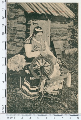 Rahvarõivais naine ketramas  duplicate photo