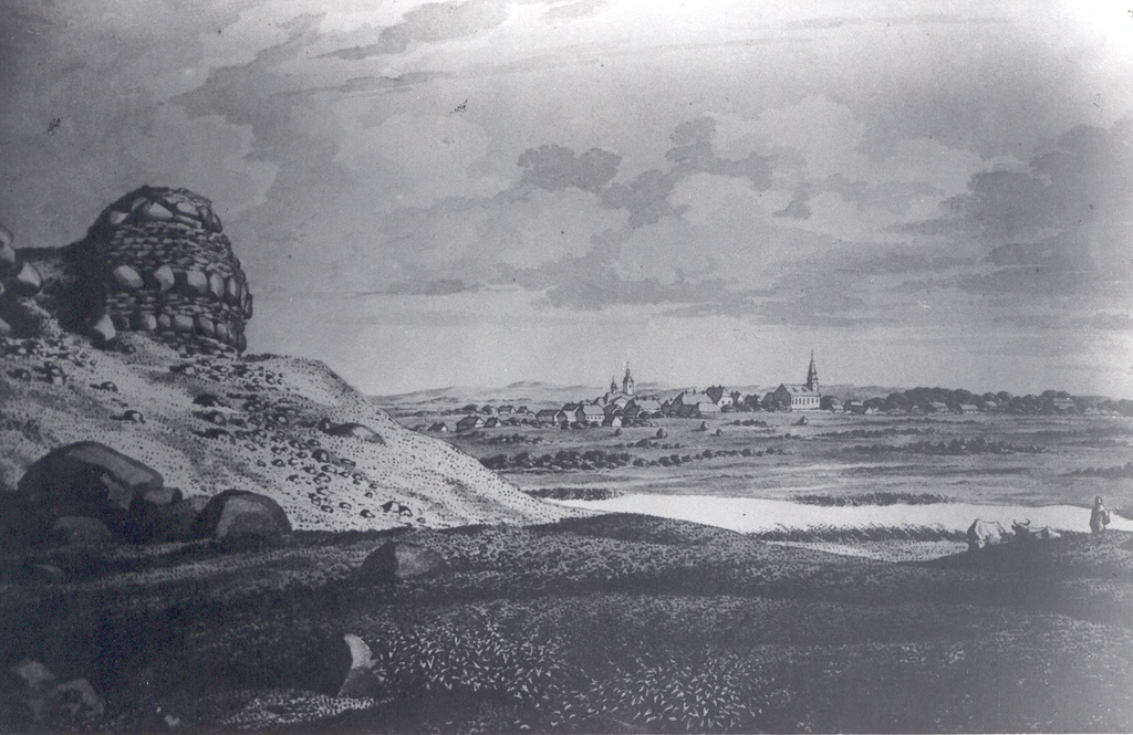 Fotokoopia.  Võru C. Ungern-Sternbergi  seepiast 1827.-1829 (Vaade Võrule Kirumpäält).