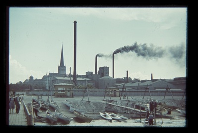 Tallinn Power Station, behind the tower of the Oleviste Church.  duplicate photo