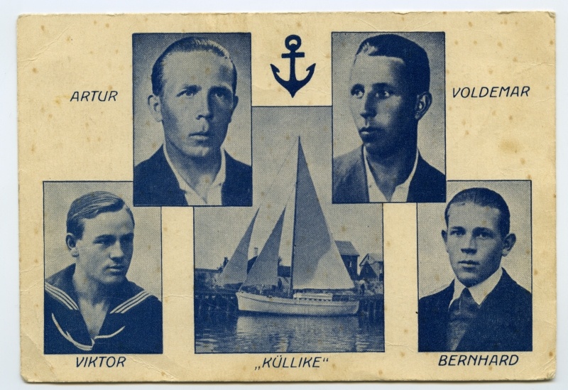Postkaart purjetajatest vendade Blankide toetuseks.