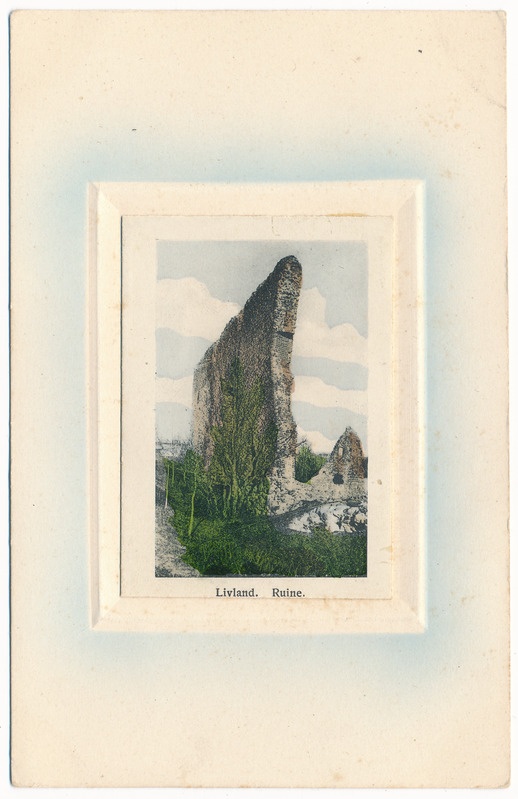 trükipostkaart albumis, Viljandi Kaevumägi, Suurmüür, u 1910, koloreeritud