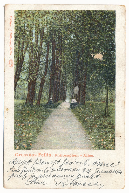trükipostkaart albumis, Viljandi Filosoofia pst u 1900, kirjastaja A. Tõllasepp, koloreeritud