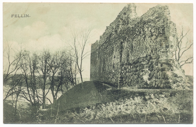 trükipostkaart albumis, Viljandi II Kirsimägi, müürid, järv u 1910, kirjastaja E. Ring