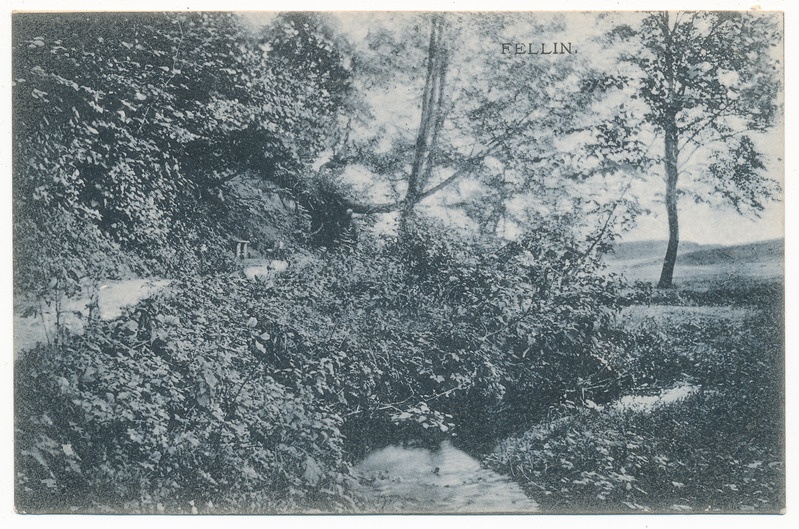 trükipostkaart albumis, Viljandi Valuoja org, oja, taga Viljandi järv, u 1910, kirjastaja E. Ring