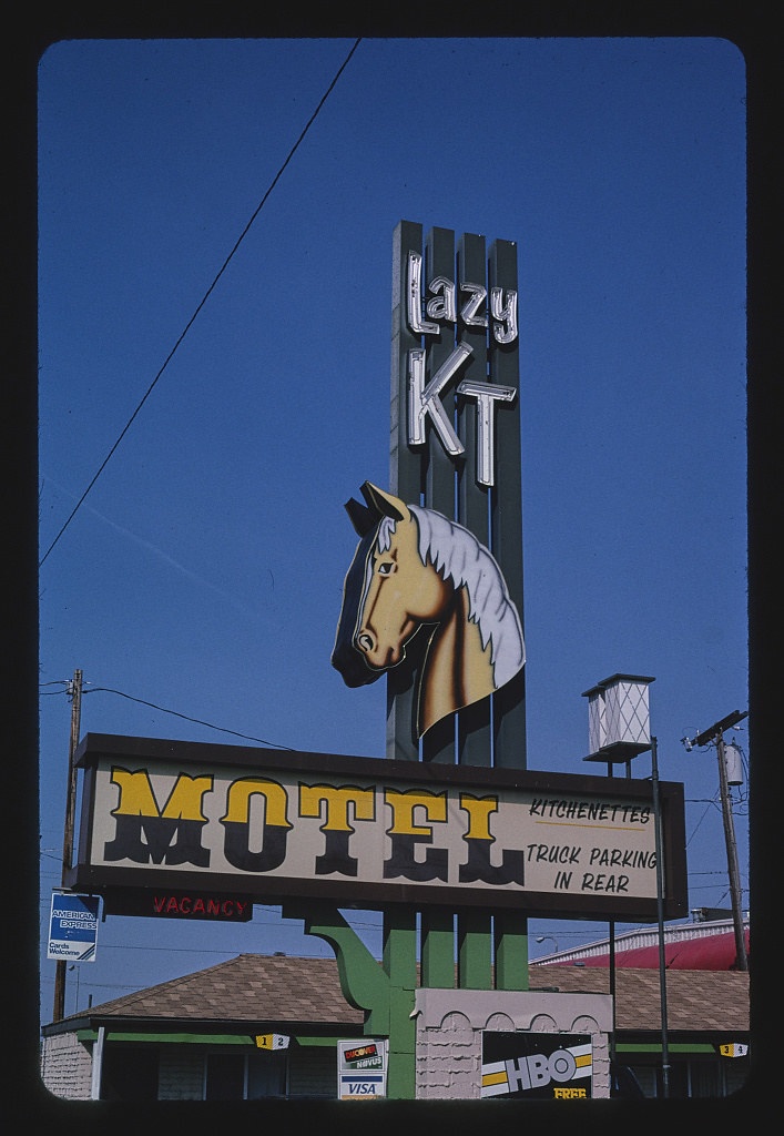 Lazy KT Motel sign, 1st Avenue North, Billings, Montana (LOC)
