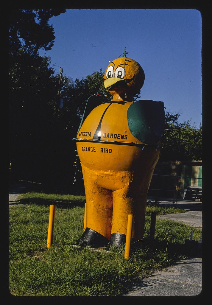 Orange bird, Artesia Gardens Citrus Stand, Route A1A, Hammock, Florida (LOC)