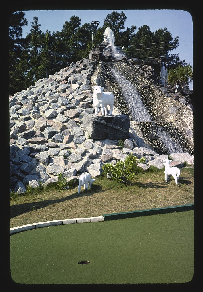 Sheep on waterfall, Plantation Golf I, Myrtle Beach, South Carolina (LOC)