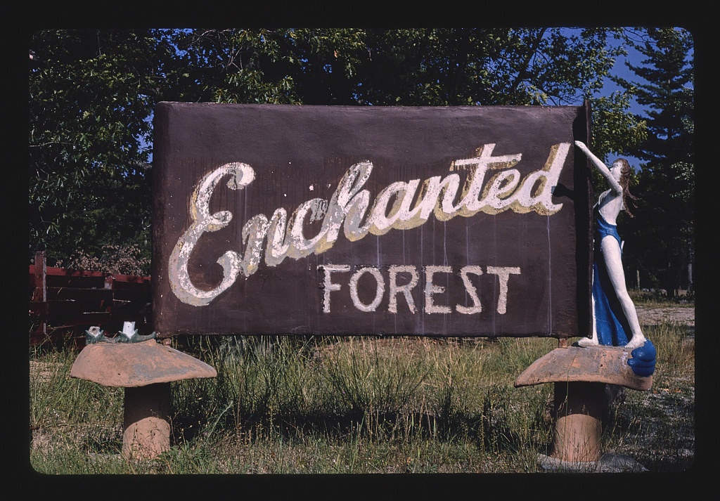 Enchanted Forest sign, angle 1, Route 23, Au Sable, Michigan (LOC)