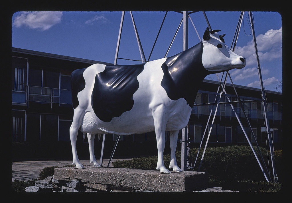 Fantasy Farm entrance cow statue, Route 4, LeSourdsville, Middletown, Ohio (LOC)