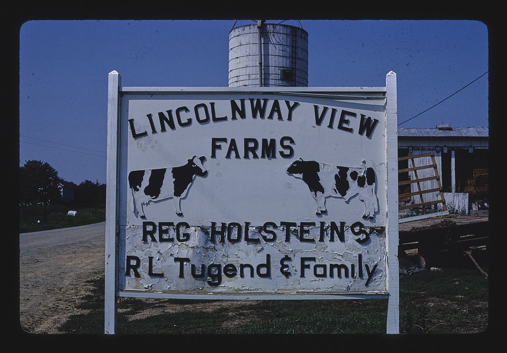 Lincolnway Farms sign, close up, Route 30-A, Jeffersonville, Ohio (LOC)