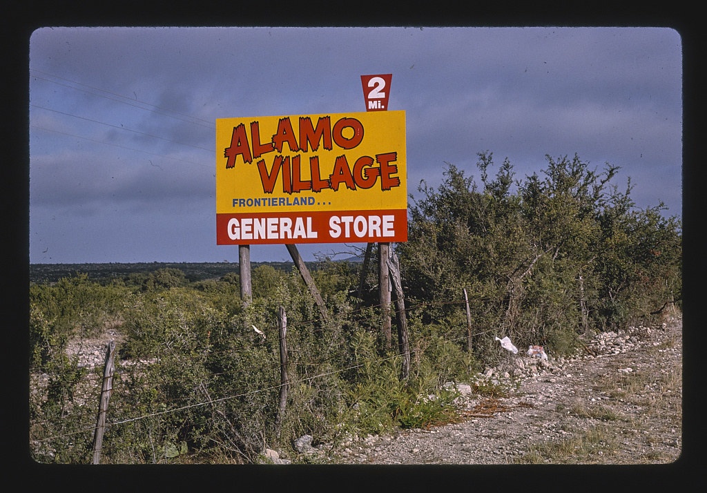 Alamo village billboard, Route 674, Brackettville, Texas (LOC)