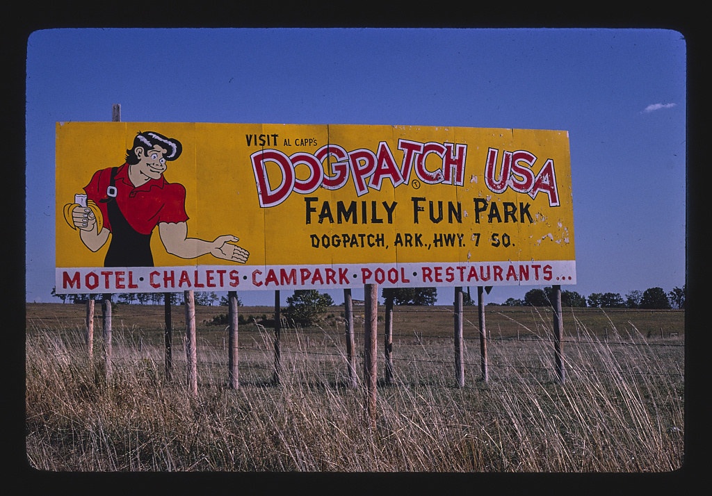 Dogpatch USA billboard, Route 62, east of Harrison, Arkansas (LOC)