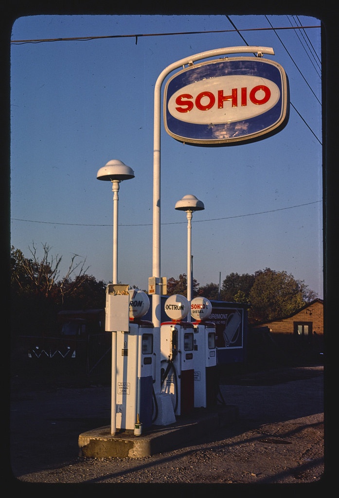 Sohio gas pumps and sign, Route 37, New Lexington, Ohio (LOC)