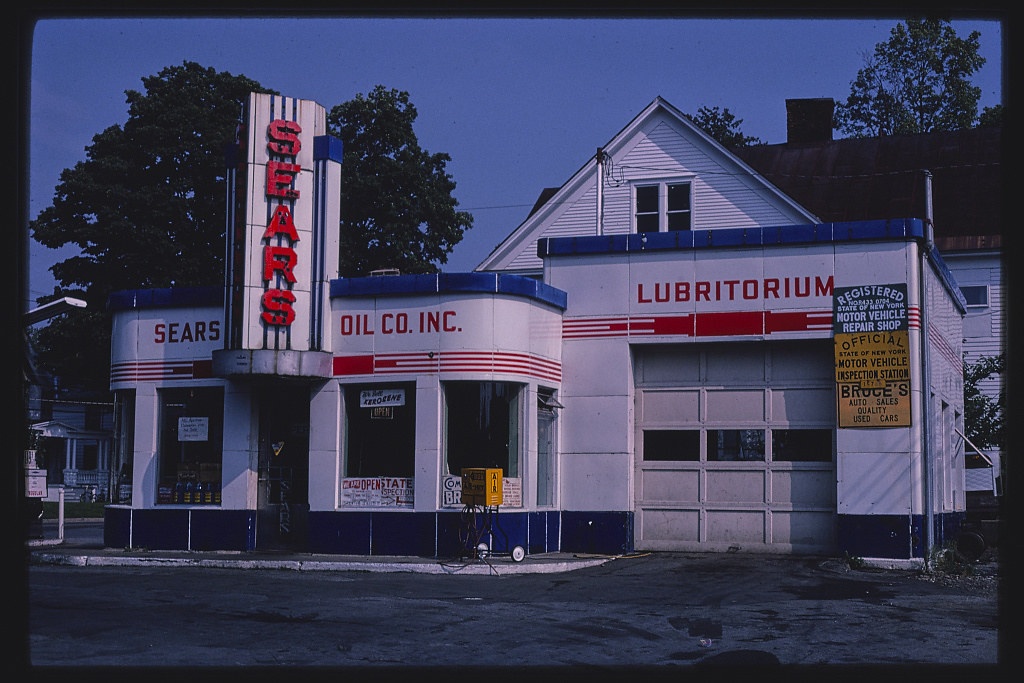 Sears gas station, overall view, N. James Street, Rome, New York (LOC)