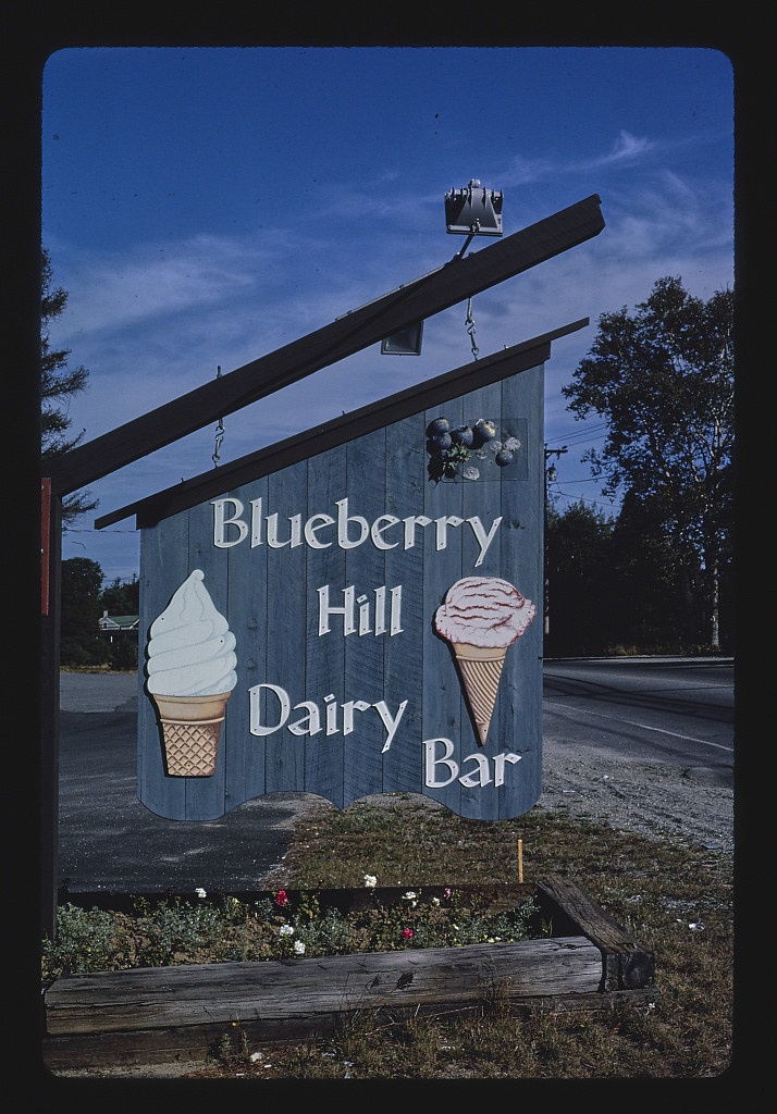 Blueberry Hill Dairy Bar ice cream sign, Rt. 3, Ellsworth, Maine (LOC)