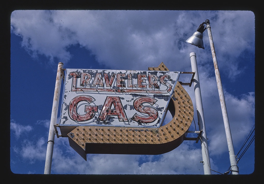 Travelers Gas sign, Rt. 28, Bridgewater, Massachusetts (LOC)