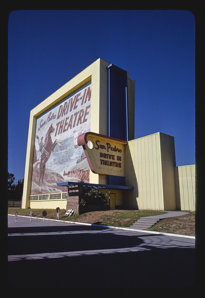 San Pedro Drive-In Theater, angle from right, blue sky, Gaffey Street, San Pedro, Los Angeles, California (LOC)