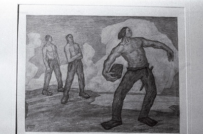 Kristjan Raud "Kalevipoeg kivi viskamas" (pliiats 1935).  duplicate photo