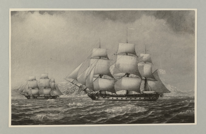 130.aastat Vene ekspeditsiooni algusest Antarktikasse ( 16.juuli 1819.a.). Laevad "Vostok" ja "Mirnõi" Antarktise vetes. Reprod. Leningradi kunstniku M.M.Semjonovi maali järgi.