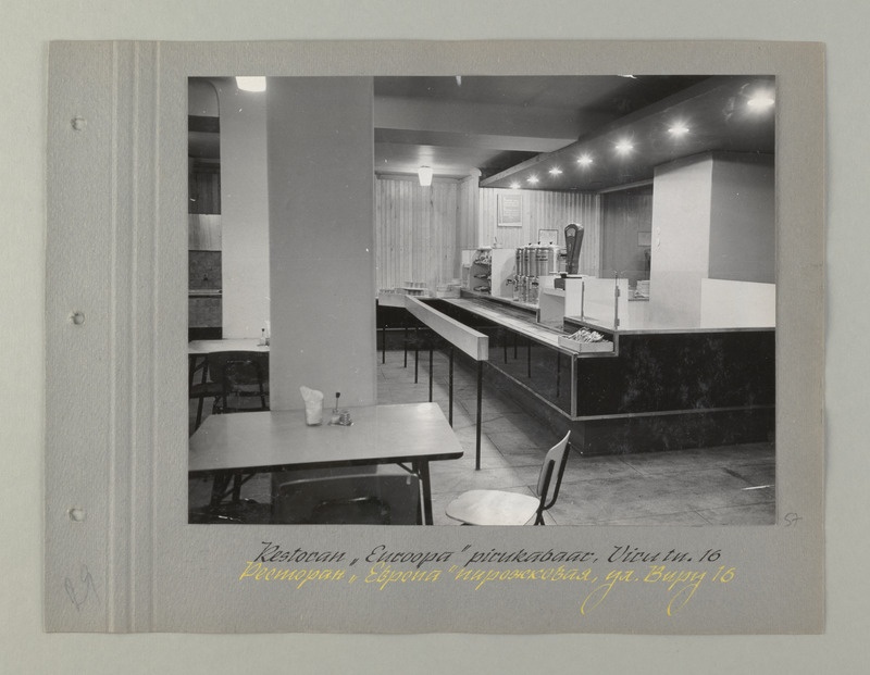 Tallinna sööklate, restoranide ja kohvikute trust. Restoran "Euroopa" pirukabaar, Viru tn.16, ca 1967. a.