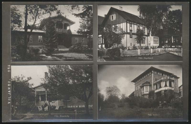 fotopostkaart, Viljandi, 4 villat, Schwartz, Engelhardt, Kieseritzky, Sellheim, u 1915