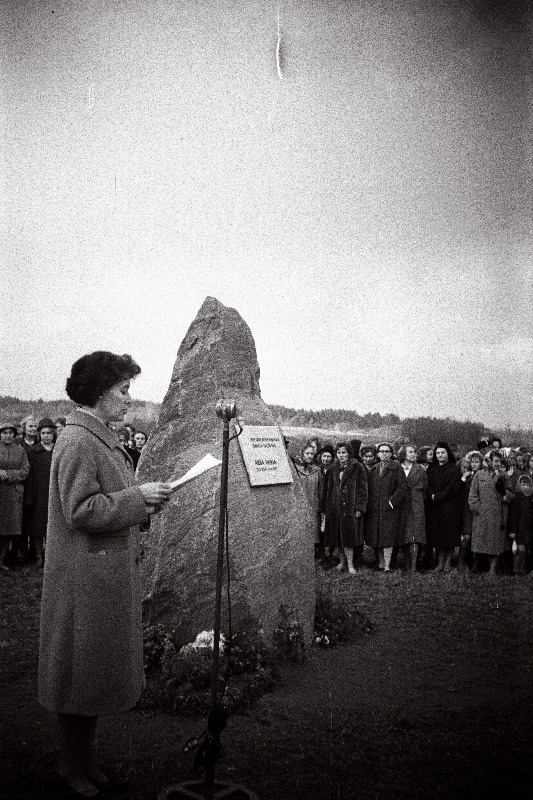 Luuletaja Debora Vaarandi esinemas mälestuskivi avamisel luuletaja Anna Haava sünnikohas Pala lähedal.