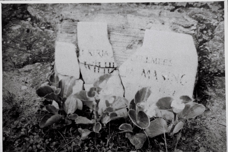 Lõhutud hauaplaat keele- ja kirjamehe Otto Wilhelm Masingu haual Raadi kalmistul.