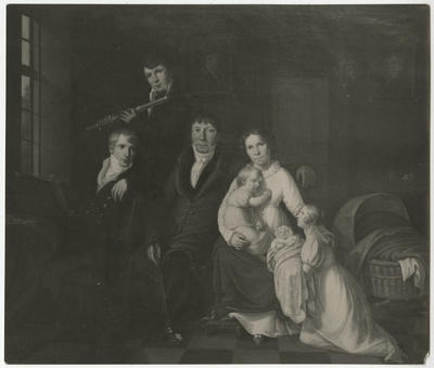 Pastor David Friedrich Ignatius ja tema naine Magdalena Christina (snd Krusenstiern) lastega, repro maalist (1813)  duplicate photo