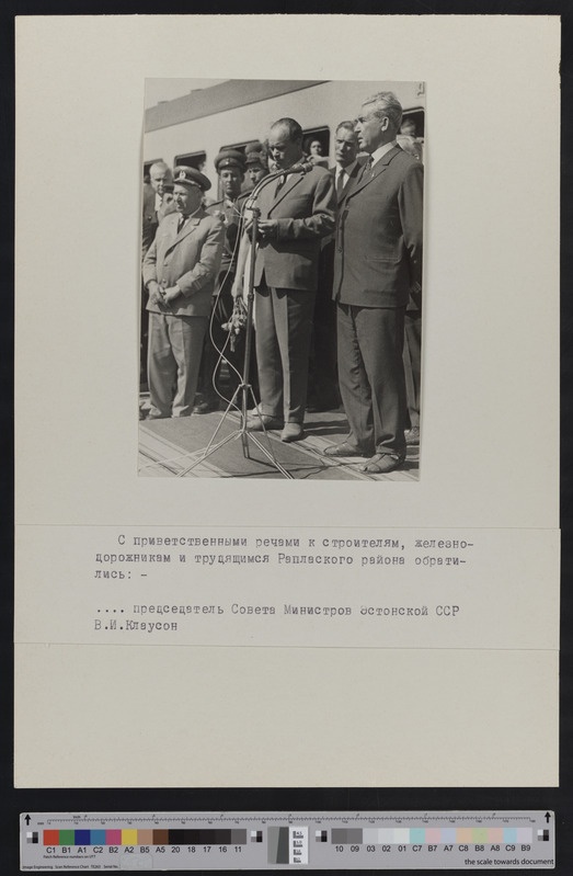Laiarööpmelise Tallinn-Rapla raudtee avamine: tervituskõnega esineb Raplas Eesti NSV MInistrite Nõukogu esimees Valter Klauson, 19. juuni 1969.